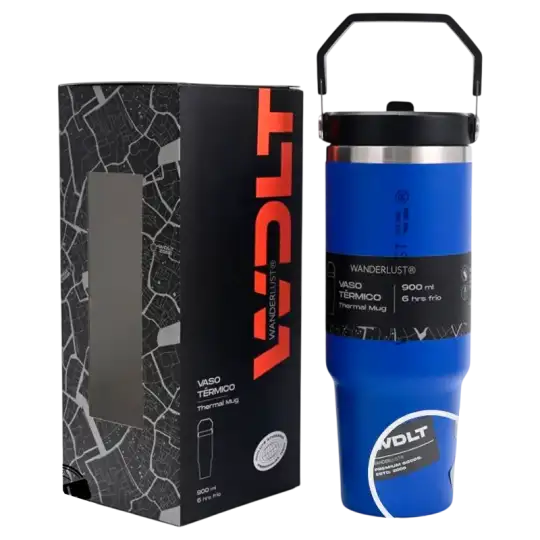 VASO TERMICO WANDERLUST CON PICO 900ML AZUL