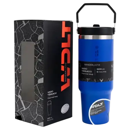 VASO TERMICO WANDERLUST CON PICO 900ML AZUL