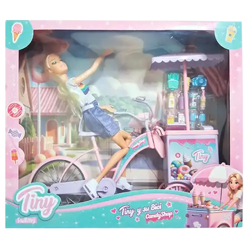 MUNIECA TINY CON SU BICICLETA CANDY
