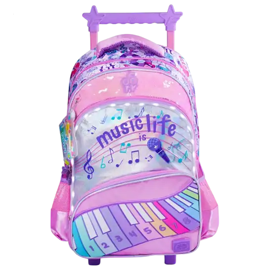MOCHILA CON CARRO 18 C/LUZ MUSIC LIFE ROSA