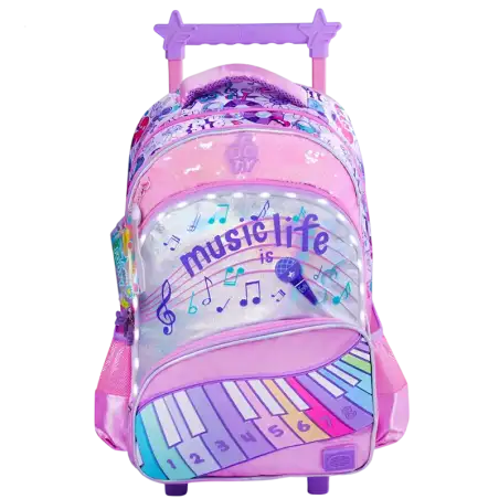 MOCHILA CON CARRO 18 C/LUZ MUSIC LIFE ROSA