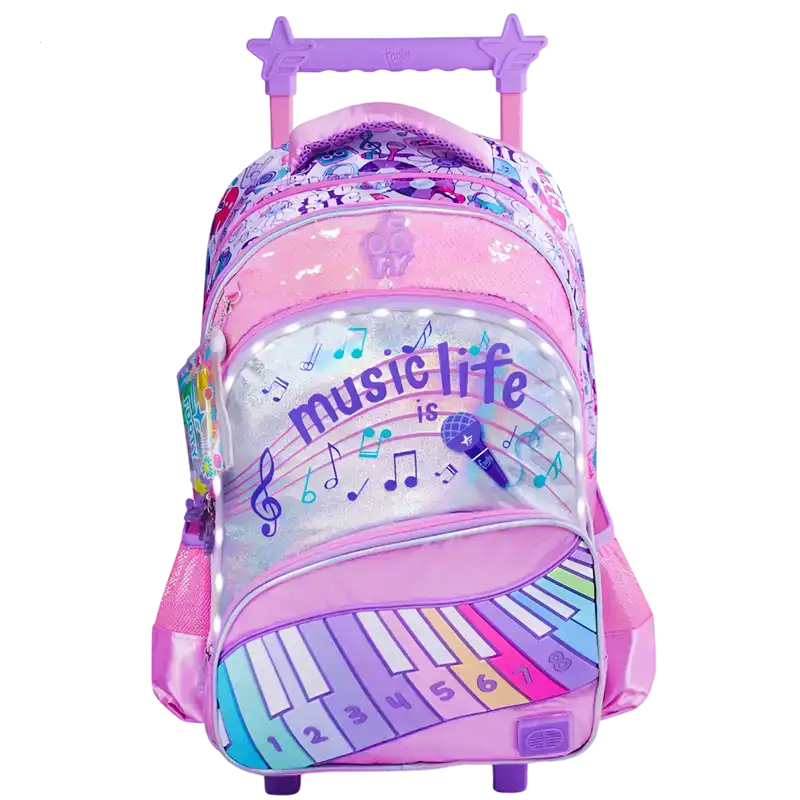 MOCHILA CON CARRO 18 C/LUZ MUSIC LIFE ROSA