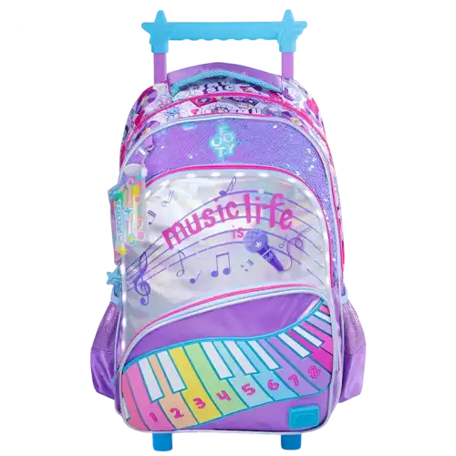 MOCHILA CON CARRO 18 C/LUZ MUSIC LIFE CELESTE