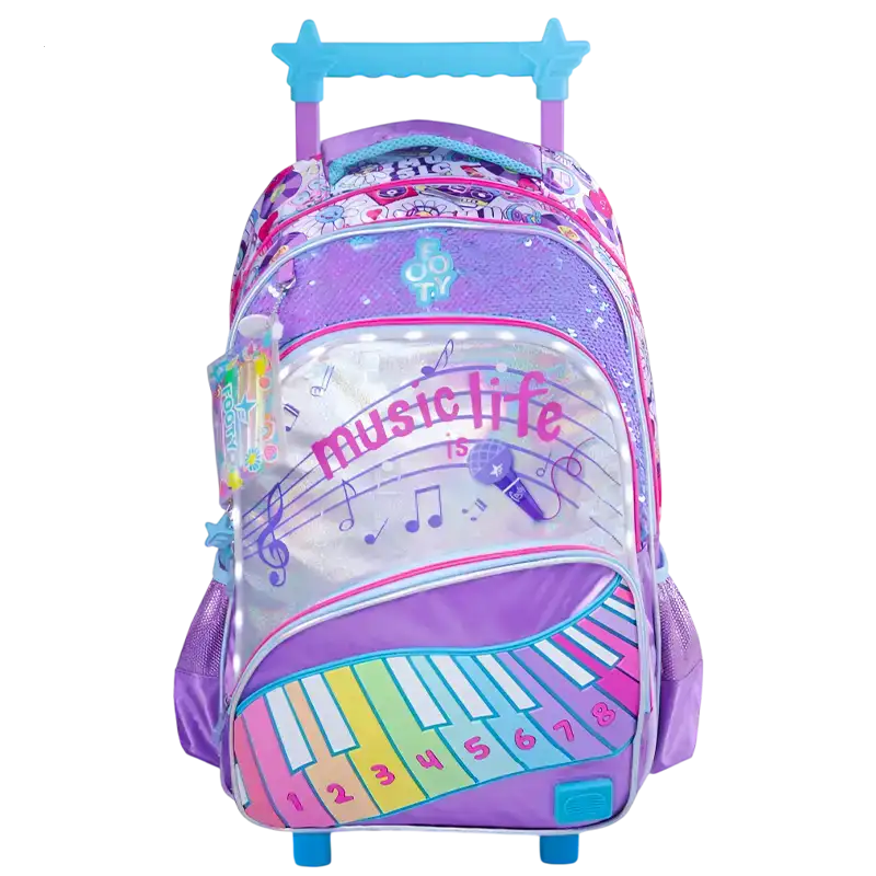 MOCHILA CON CARRO 18 C/LUZ MUSIC LIFE CELESTE