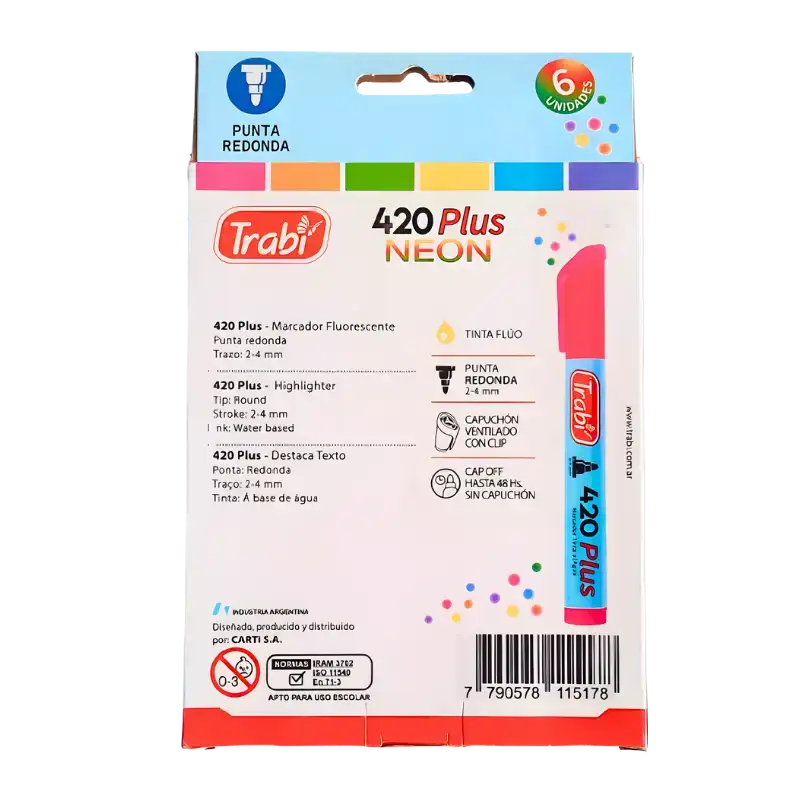 MARCADOR AL AGUA 420 X6 FLUOR SURTIDOS TRABI