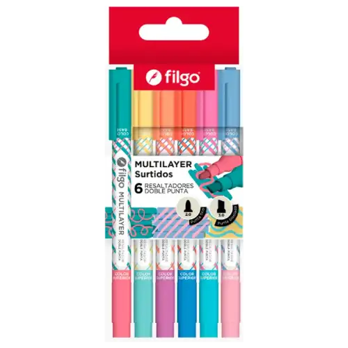 RESALTADOR CREATIVO DOBLE PUNTA MULTILAYER X6 FILG