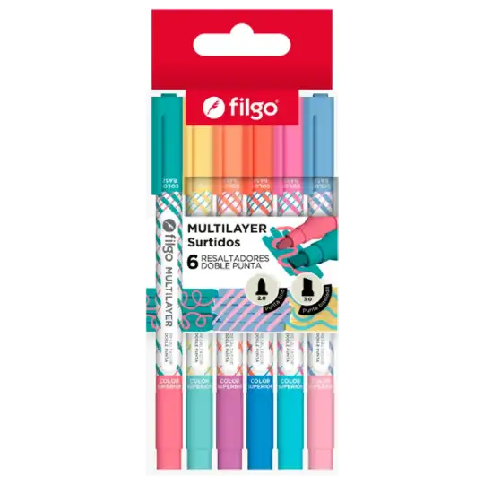RESALTADOR CREATIVO DOBLE PUNTA MULTILAYER X6 FILG