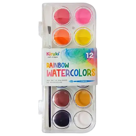 ACUARELAS KIRUKI COLORES CLASICOS X12 CON PINCEL