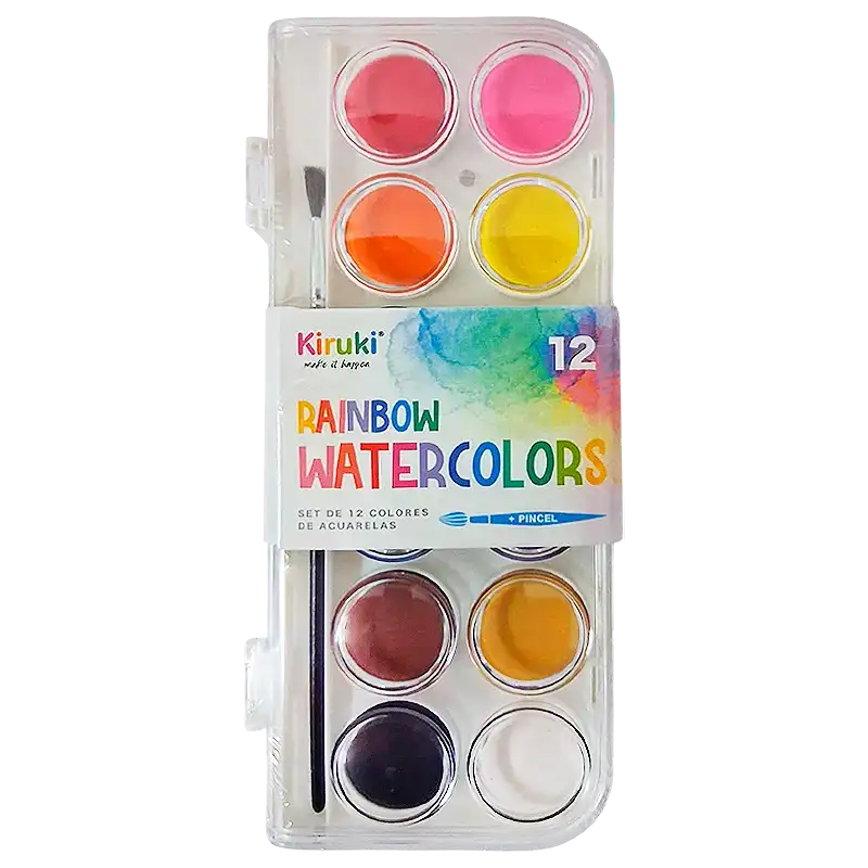 ACUARELAS KIRUKI COLORES CLASICOS X12 CON PINCEL