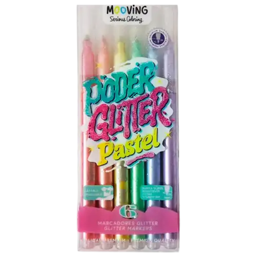 MARCADORES MOOVING GLITTER PASTEL X6U