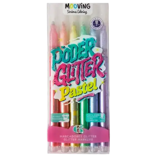 MARCADORES MOOVING GLITTER PASTEL X6U