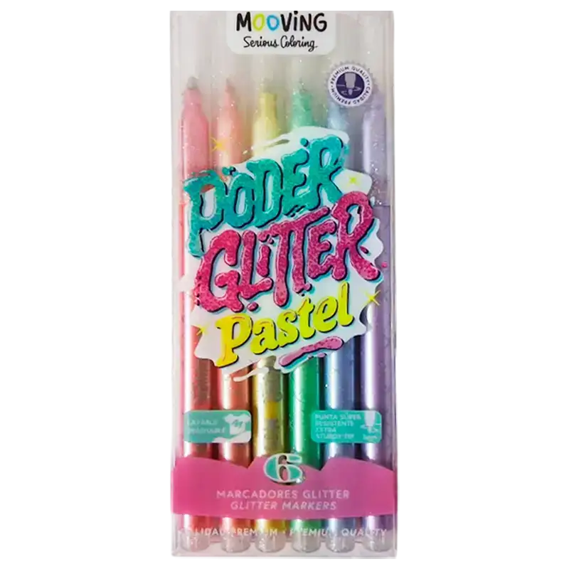 MARCADORES MOOVING GLITTER PASTEL X6U