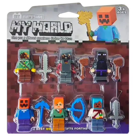 MUNIECO MINECRAFT TIPO LEGO X6 AZUL OSC