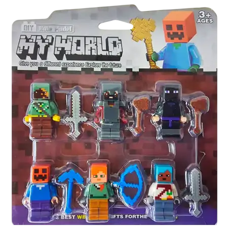 MUNIECO MINECRAFT TIPO LEGO X6 AZUL OSC