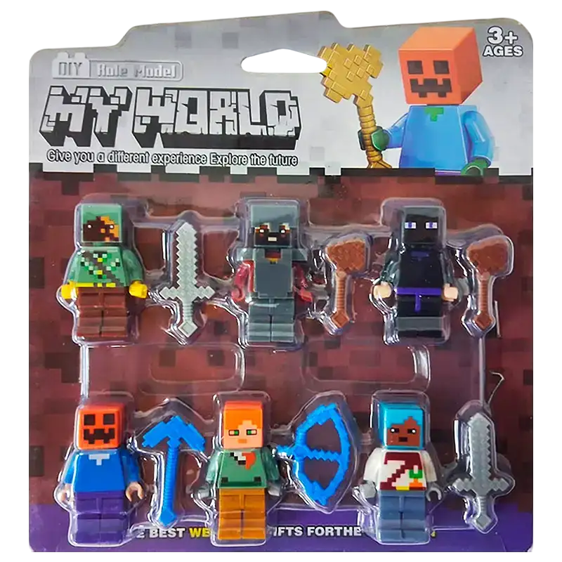 MUNIECO MINECRAFT TIPO LEGO X6 AZUL OSC