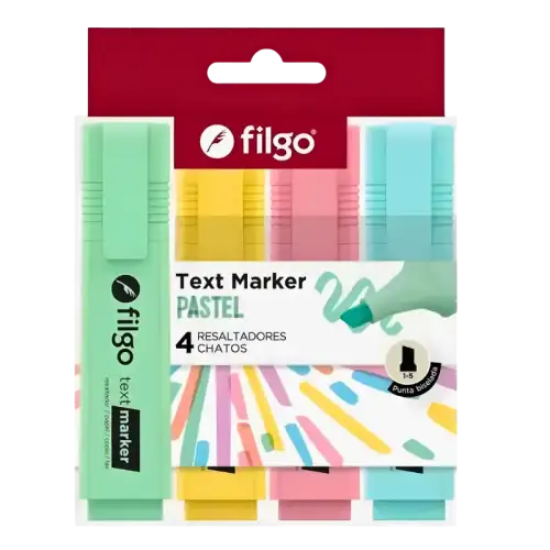 RESALTADOR TEXT MARKER PASTEL ESTUCHE X4 FILGO