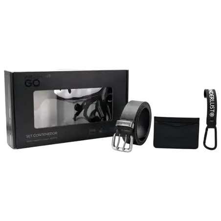 SET COMPUESTO CINTO TARJETERO Y LLAVERO NEGRO