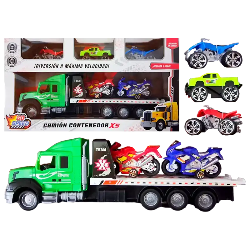 CAMION CON CONTENEDOR DE AUTOS Y MOTOS