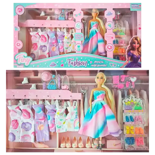 MUNIECA TINY FASHION MAS 6 VESTIDOS ZAPATOS Y ACC