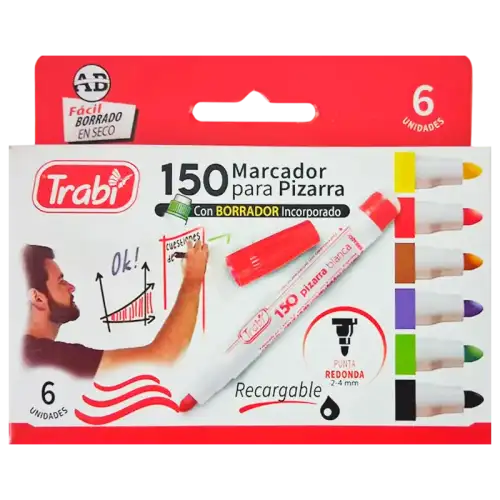 MARCADOR PIZARRA CON BORRADOR X6 TRABI