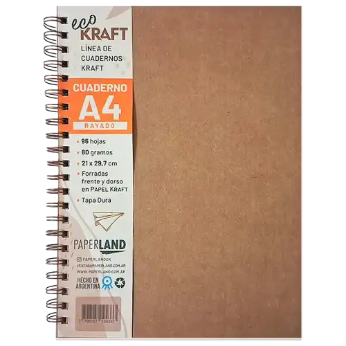CUADERNO ECO KRAFT A4 96HR 80Gr