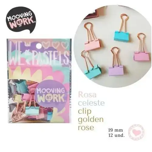 BINDER CLIPS MOOVING PASTEL 19MM X12U