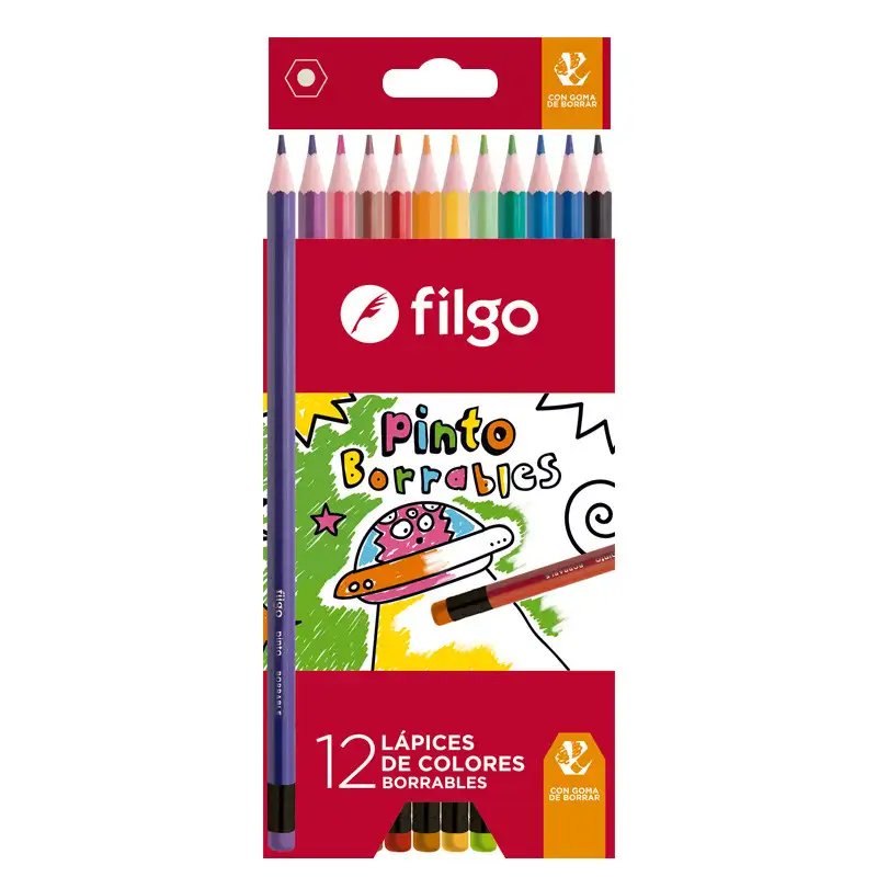 LAPICES DE COLORES BORRABLES X12 LARGOS FILGO