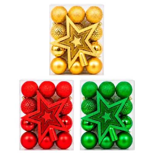 BOLAS 6CM MAS ESTRELLA 17CM X13PCS EN PVC