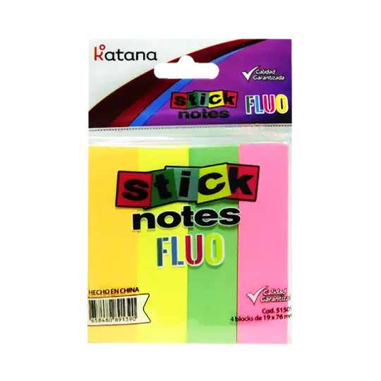 NOTAS ADHESIVOS FLUO 19X76MM X4PCS KATANA