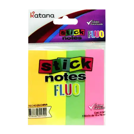 NOTAS ADHESIVOS FLUO 19X76MM X4PCS KATANA