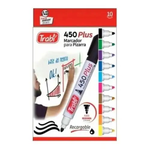 MARCADOR P/PIZARRA 450 X10 SURTIDO TRABI