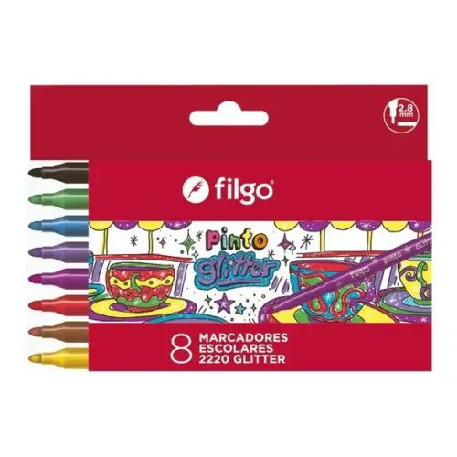 MARCADOR ESCOLAR PINTO GLITTER PASTEL X8 FILGO