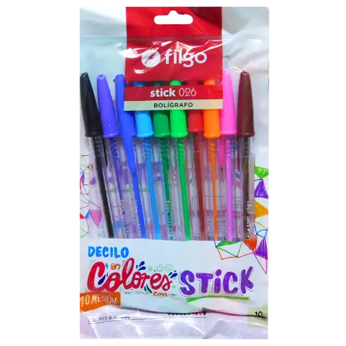 BOLIGRAFO STICK 026 COLORES SURT PACK X10 FILGO