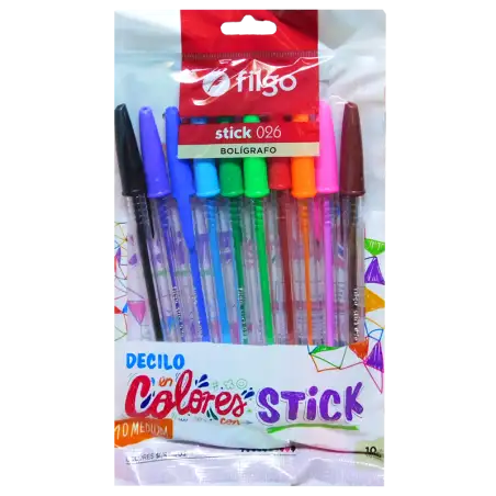 BOLIGRAFO STICK 026 COLORES SURT PACK X10 FILGO