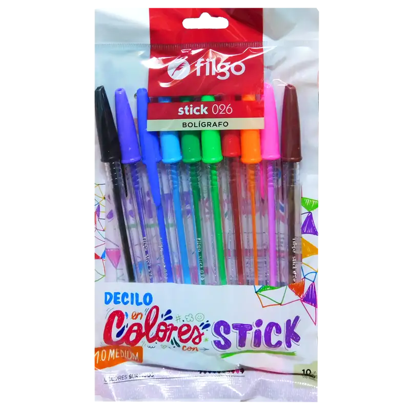 BOLIGRAFO STICK 026 COLORES SURT PACK X10 FILGO