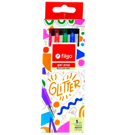 ROLLER GEL POP ESTUCHE GLITTER X5  FILGO
