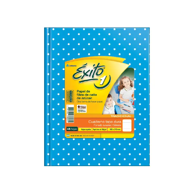 CUADERNO EXITO E1 16X21 LUNARES CELESTE 48HJS RAYA