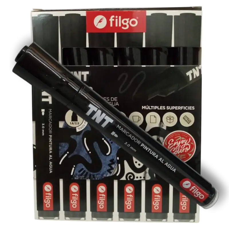 MARCADOR PINTURA AL AGUA X1 TNT 3.0 NEGRO FILGO