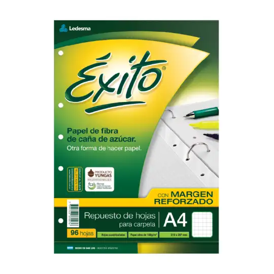 REPUESTO A4 MARGEN REFORZADO 96H CUAD EXITO