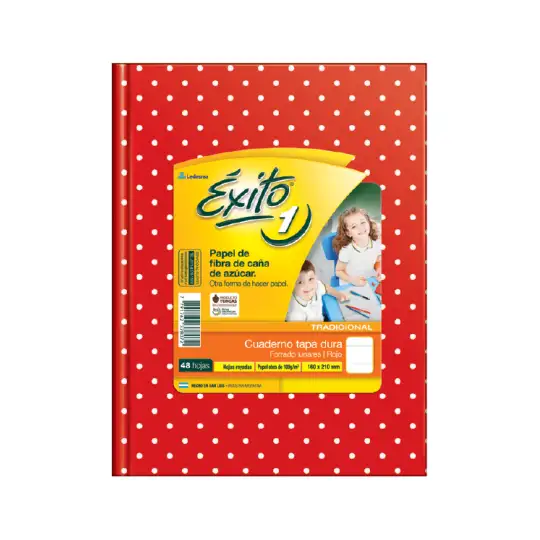 CUADERNO EXITO E1 16X21 LUNARES ROJO 48HJS RAYA