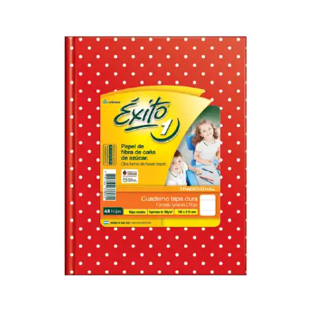 CUADERNO EXITO E1 16X21 LUNARES ROJO 48HJS RAYA