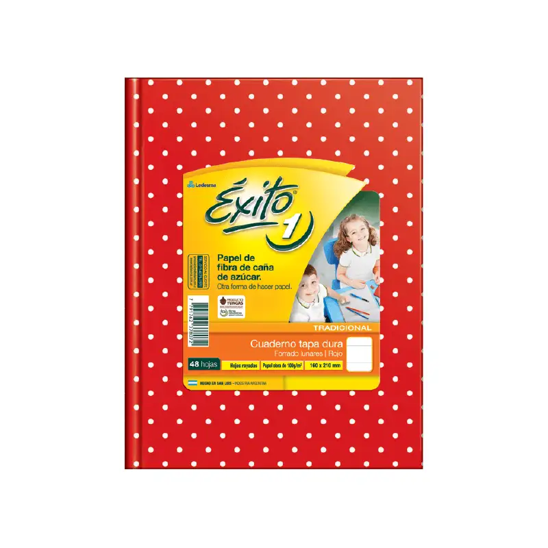 CUADERNO EXITO E1 16X21 LUNARES ROJO 48HJS RAYA