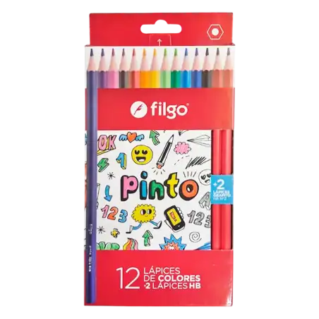 LAPICES DE COLORES PINTO X12 MAS 2 LAPIZ HB FILGO