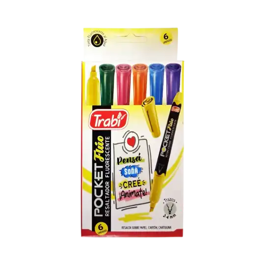 RESALTADOR POCKET FLUO SURTIDO X6 TRABI