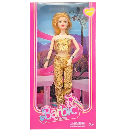 MUNIECA FLACA VESTIDA DORADO CAJA