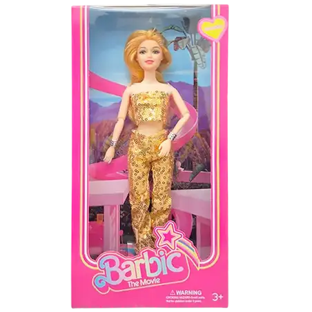 MUNIECA FLACA VESTIDA DORADO CAJA