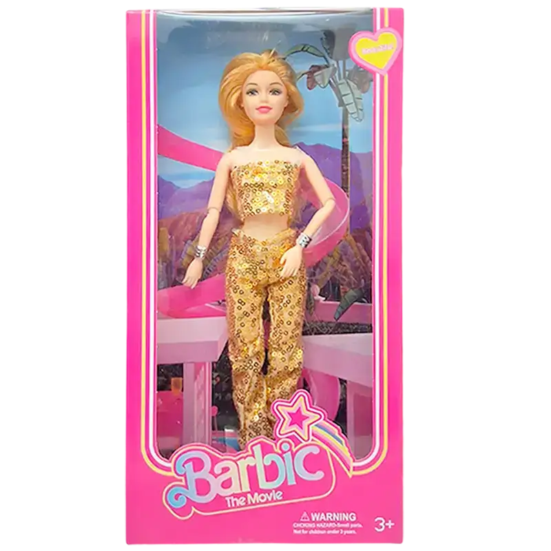MUNIECA FLACA VESTIDA DORADO CAJA