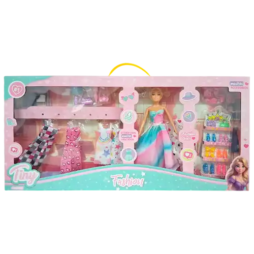 MUNIECA TINY FASHION MAS 6 VESTIDOS ZAPATOS Y ACC