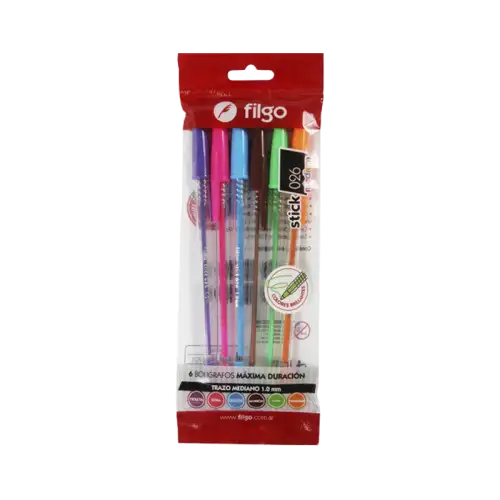 BOLIGRAFO STICK 026 COLORES SURT PACK X6 FILGO