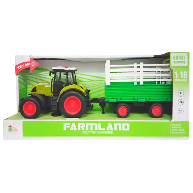 TRACTOR C/CARRO, SONIDO Y LUZ ESC 1:16